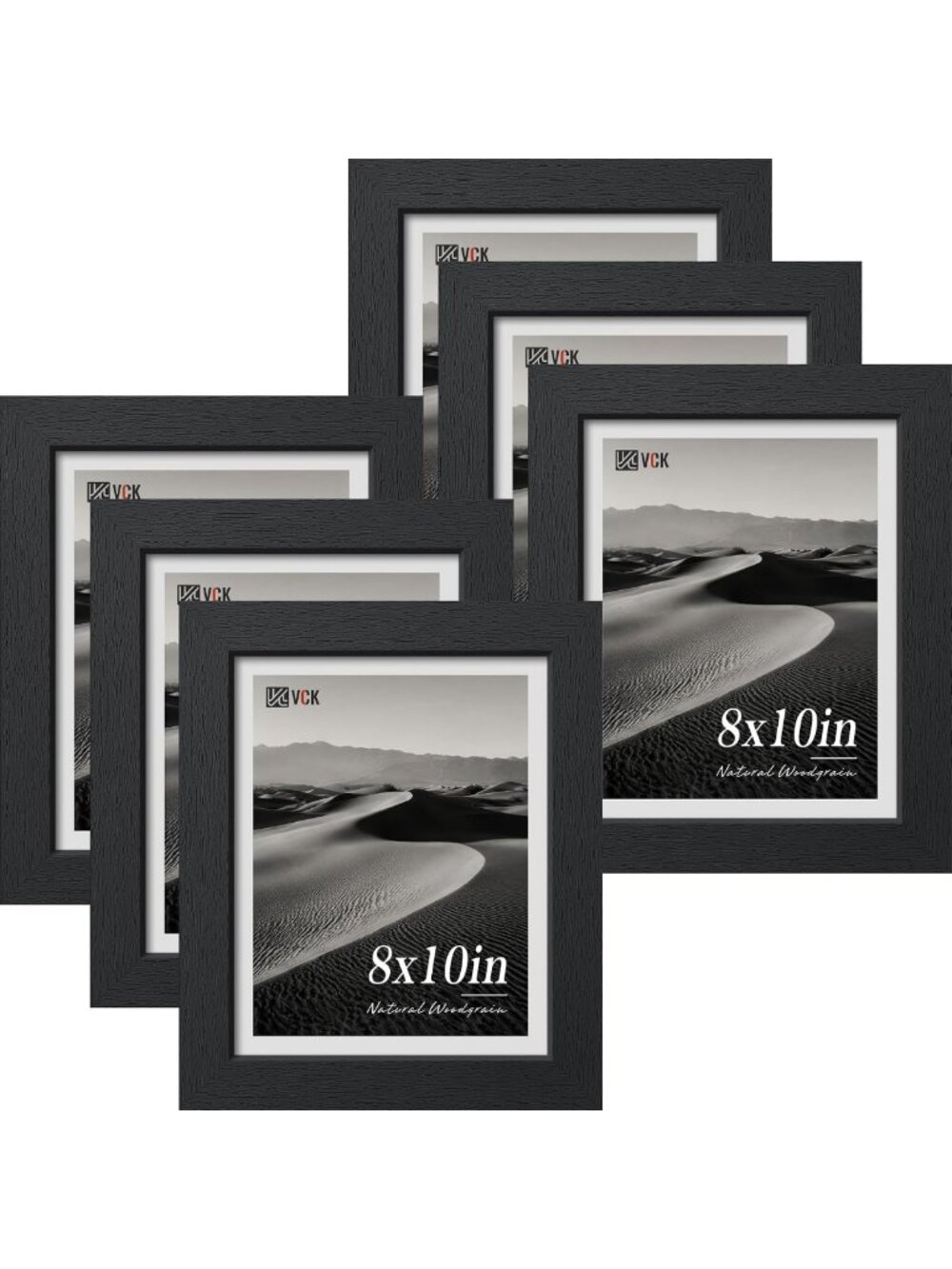 Set of 6 Black Wood 8x10 Picture Frames for Wall Display, Home Decor, Gallery